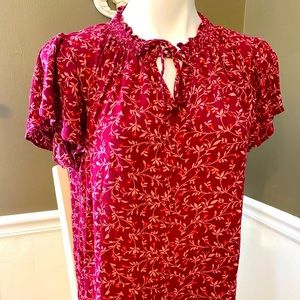 Floral Top with Ruffle Neckline